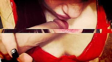 beautiful woman licks treats in lingerie