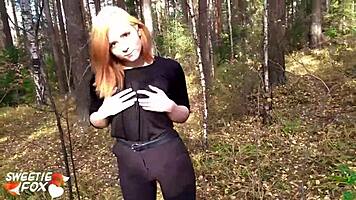 Redhead girl getting sucked and fucked hard in the forest