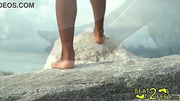 Giggles! Petite Brunette Teen 18+ Sucks Her High Heels at Park!