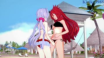 Kanade, Chris, and Tsubasa in Wild Lesbian Action - Symphogear Hentai