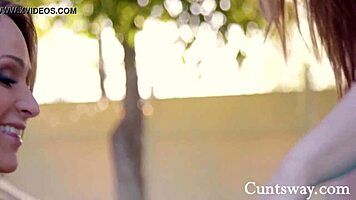 Outdoor lesbian pussy eating with Emma Hix and Skylar Snow.