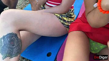 Guys pick up two girls in mountains for quickie fucking, rough outdoor tits