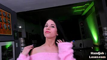 Oiled teen 18+ jerks cock in amateur closeup pov with dirty talk and foot fetish handjob