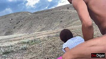 Guys pick up two girls in mountains for quickie fucking, rough outdoor tits