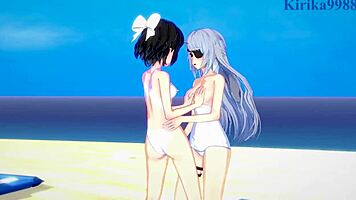 Miku Kohinata and Laura Bodewig engage in sexy lesbian play in this hentai scene 😘