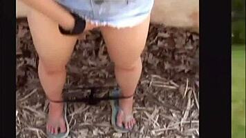 petite babe flashes tits under skirt with upskirt panties and thong