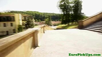 Euro slut gets facial in public pov