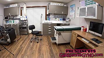 After the gyno exam, doctor fucks patient Aria Nicole in the stirrups.