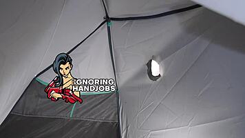 Hot babysitter sucks big cock in tent