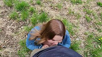 bbw student in short skirt sucked teacher off in park for grades, cum everywhere on big tits 😍