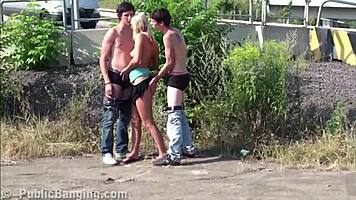 Young Blonde Teen Public Gang Bang Orgy Threesome On Street