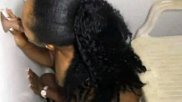 Hottie with small tits blows strangers in glory hole.