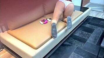 Hidden camera catches stepsister watching tv, revealing her big latina ass in transparent panties