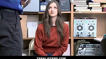 Skinny shoplifter Kenzi Ryans makes sex deal with officer in the shop.