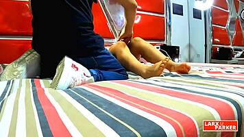 Does perla rica let the interviewer finger her vagina during this casting massage?