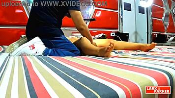 Does perla rica let the interviewer finger her vagina during this casting massage?