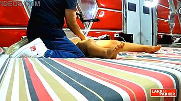 Does perla rica let the interviewer finger her vagina during this casting massage?