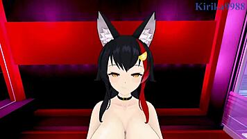 Houshou marine and ookami mio in intense hentai sex