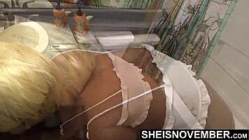 Getting Naked After H Out in the Swimming Pool Ebony Babe Msnovember Undressing from Swim Suit in Her Bathroom Close Up of Her Petite 18+ Ebonyass on Sheisnovember