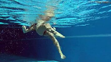 poolside, tiffany tatum fingers her tight hairy pussy