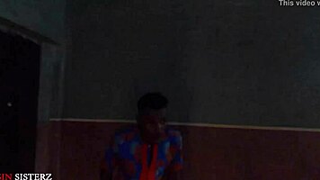 The old comedy man went and fucked his wife in the bathroom while her husband is in bed in the same room.