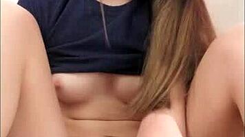 A passionate bouncing teen gives passionate footjob and dildo eating