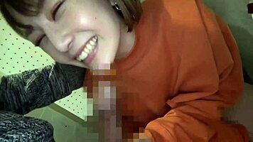 Young Asian babe masturbates in toilet, gets intense blowjob and creampie sex.