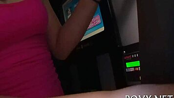 Tight teen Mandy Sky gives rough blowjob and doggystyle