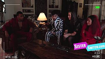 halloween house of swap stepsis gets caught in group fucking