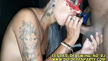 LARA GUE DES GETS FUCKED IN SWING PARTY CABIN AND SUCKS AT GLORYHOLE!