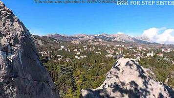 Public erotica with stunning Russian teen flashing ass by sea and mountains