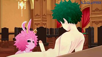 Mina Ashido And Momo Yaoyorozu Fuck Izuku Midoriya In Bunny Girl Outfits