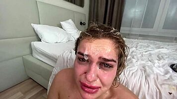 Little step sister gives oral and gets ass fucked by big cock