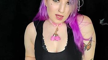 Tiny teen takes huge toy blowjob