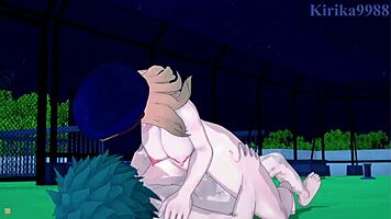 Camie Utsushimi, Itsuka Kendo, and Izuku Midoriya in My Hero Academia adventure.