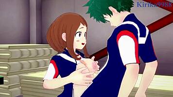 ochako uraraka and izuku midoriya have intense sex in my hero academia hentai