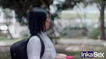 Shy 18-year-old skips class, caught by huge dick stranger!