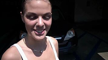 The girl next door gived me a sloppy blowjob, deepthroating my big cock while drunk