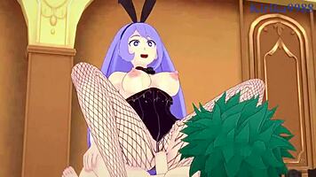Man, Nejire Hado, Tsuyu Asui, Izuku Midoriya in bunny girl banging!