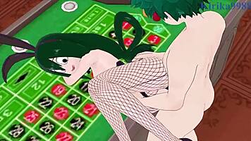 Man, Nejire Hado, Tsuyu Asui, Izuku Midoriya in bunny girl banging!