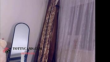 Brunette teen wife shows big tits on webcam