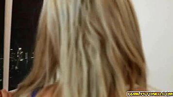 Stepdad helps with shaved pussy after blowjob