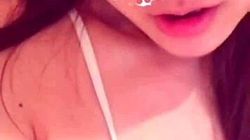 Nympho selfie girl seduces with shaved pussy squirting