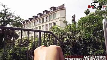 I picked up a cute German teen for outdoor POV sex on the street