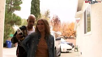 Skinny blonde slut enjoys big black cock pickup