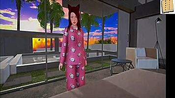 Redhead Teen Joins New Family In Homemade Game