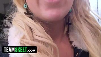 newbie blonde slut with puffy tits gets cum on ass after wild bang