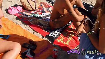 Topless Horny Sluts Spilling Secrets on Beach Vacation Abroad