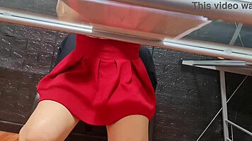 Upskirt peek at Mexican saleswoman Nataly's charm