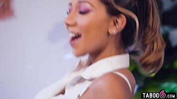 Asian teen Kimmy Kimm sneaks girlfriend Kimora Quin for steamy lesbian licking.